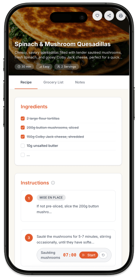 Cooking mode interface